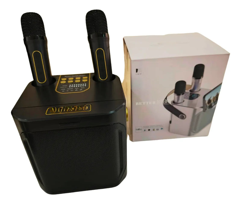 Parlante Portatil Bluetooth Karaoke 2 Micrófonos Inalámbrico Negro