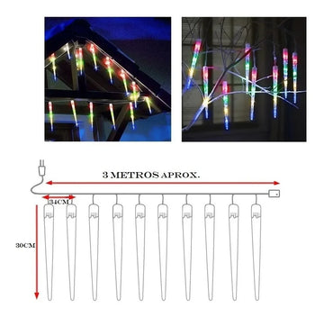 Luz Led Navideña Tubo De 10 Hielos X3 Metros Multicolor
