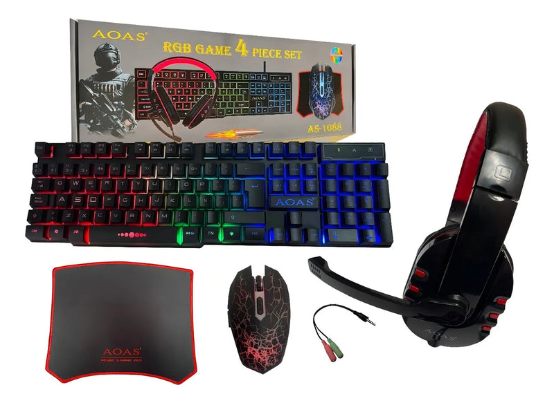 Combo Gamer 4-en-1 Aoas : Teclado, Mouse, Pad, Diadema