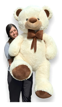Oso De Peluche Gigante 1,60 + Moño + 3 Globos Perfumado Blanco Hueso