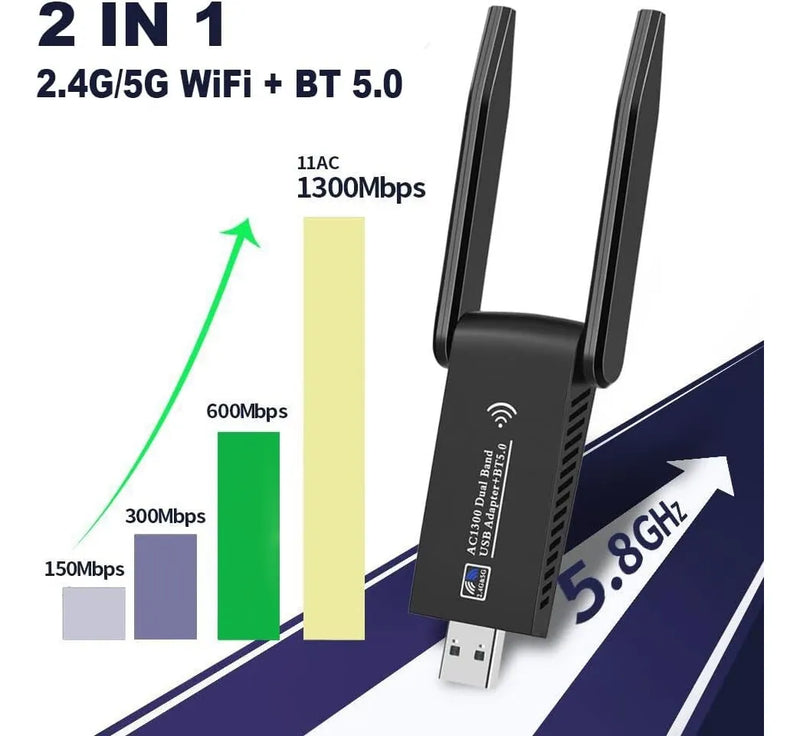 Adaptador Wifi 5ghz Usb 3.0 Dual 5g 1300mbps + Bluetooth 5.0
