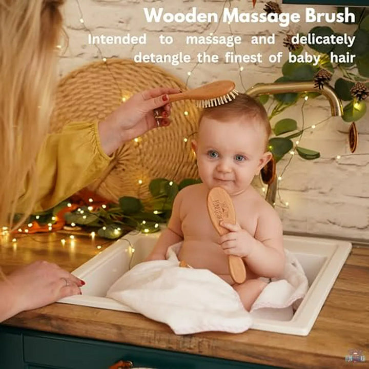 Set De Cepillo Y Peine De Madera Para Bebés - Cerdas De Cabr