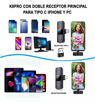 Micrófono Inalámbrico de Solapa Con Caja Original K9Pro JuandaColombia Color Negro