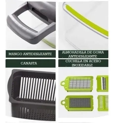 Mandolina Cortador Verduras Multi Picador Vegetales 15 En 1 Verde