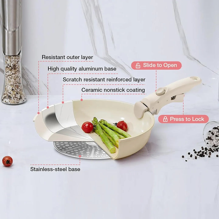 Juego De Ollas Sartenes Antiadherentes De Cerámica,no Tóxico Blanco