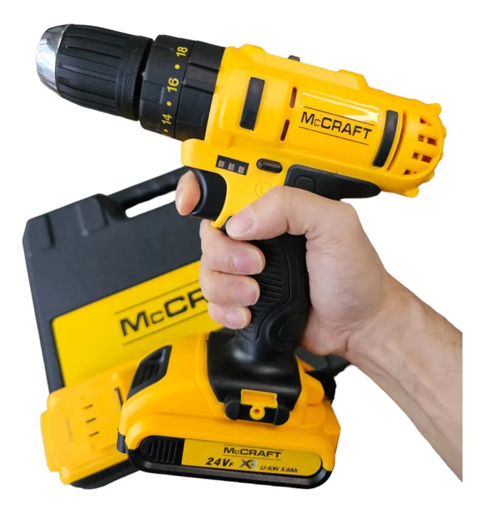 Taladro Inalámbrico De 24v Potente 2 Baterías 2 Velocidades Amarillo 50/60