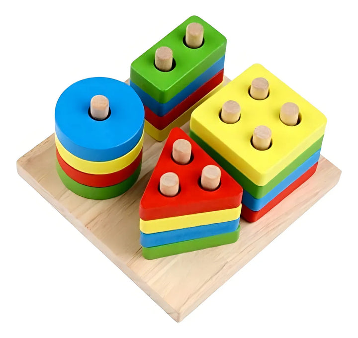 Juego Apilable Figura Geométrica Aprendizaje Montessori Madera Didácticos Niños