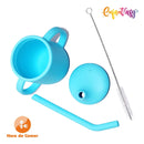 Vaso Pitillo Silicona Bebés Taza Entrenamiento Con Cepillo Color Celeste