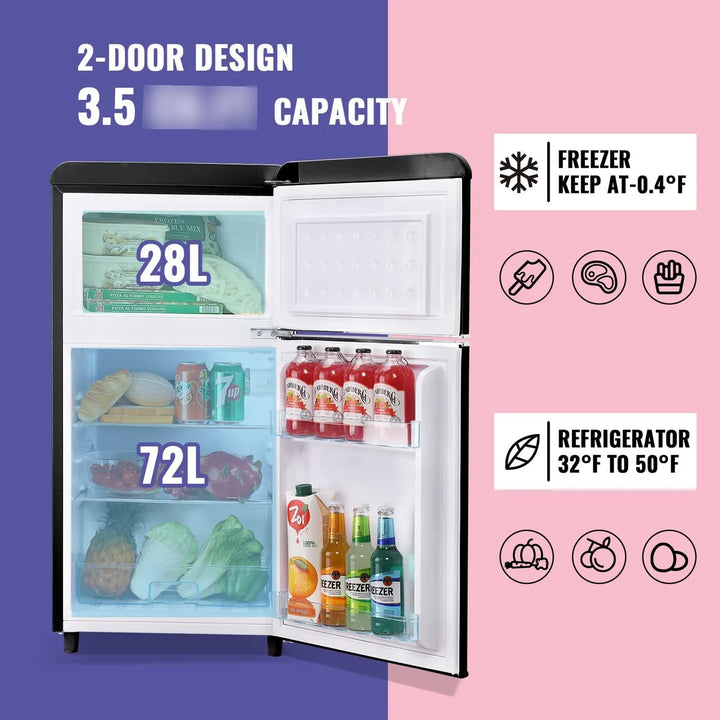 Mini Refrigerador 3.5 Pies Cúbicos Doble Puerta Negro