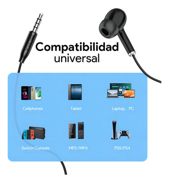 Audífonos Alámbricos Manos Libres Con Micrófono Para 3.5mm J Negro