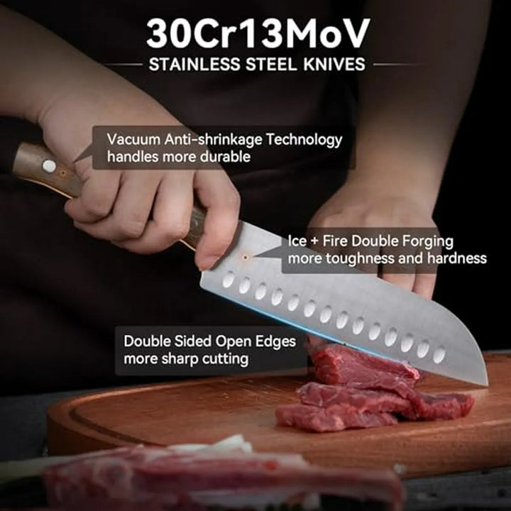 Cuchillo Santoku 7 Pulgadas, Acero Inoxidable, Ultra Afilado