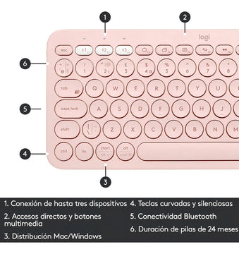 Logitech K380 Teclado Bluetooth Multi dispositivo Rosado Color del teclado Rosa Idioma Español
