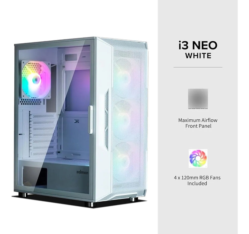 Zalman - I3 Neo - Caja De Pc De Torre Media Atx - Panel Late White