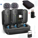 Micrófono Inalambrico Solapa Color Negro Conexión USB tipo C Portátil Iphone Android Compatible Apple Filtro Antipop Condensador Estuche Carga 3 en 1 Combo Duo