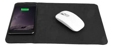 Mouse Pad Con Cargador Inalambrico Inductiva Para Celular Elegante Cuero Color Negro