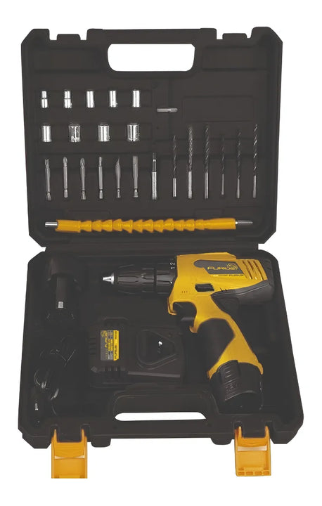 Taladro Inalambrico 3/8'' + 27 Accesorios Furius Fcd12kit Color Amarillo Frecuencia