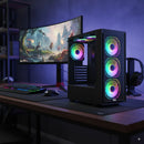 Chasis Gamer Aerox Atx Gabinete Vidrio Templado + 6 Fan Argb Negro