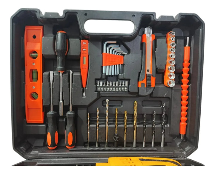 Taladro 1/2 Percutor 2 Velocidades Reversa + Kit De Herrami Amarillo 50-60 Hz