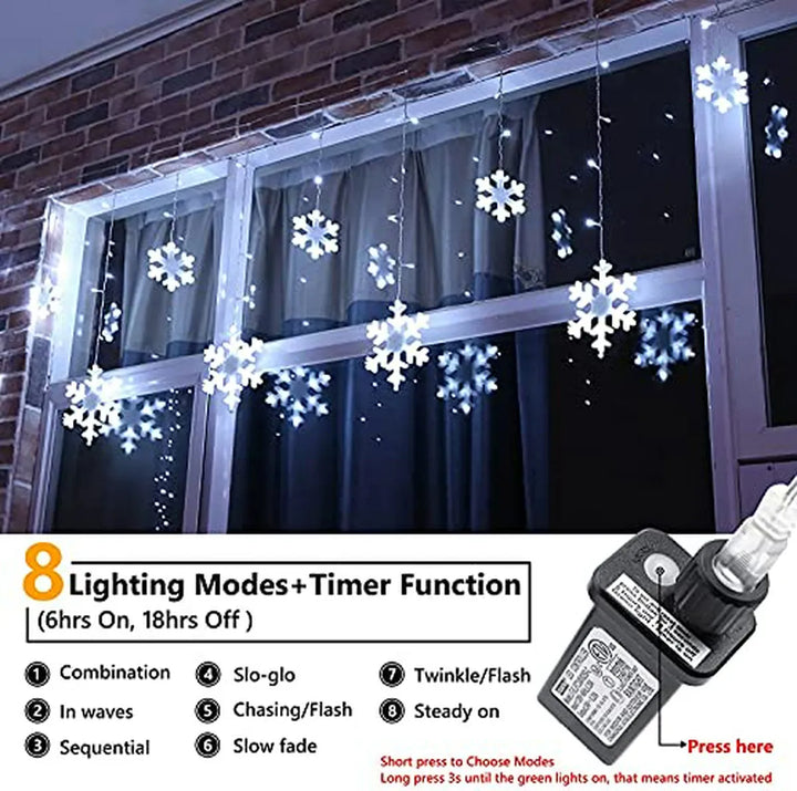 Luces De Copos De Nieve Navideños, 264 Led 17 22ft Con 22 Go