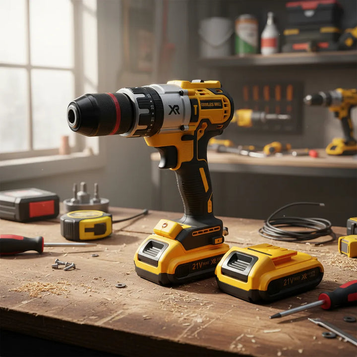 Taladro Inalámbrico 21v Atornillador Percutor 2 Baterias Amarillo 50/60