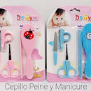 Kit Bebé Niña O Niño Peine + Cepillo + Manicure Llamadientes Azul Marino