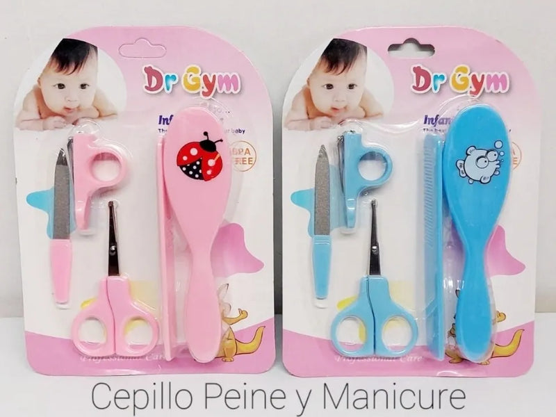 Kit Bebé Niña O Niño Peine + Cepillo + Manicure Llamadientes Azul Marino