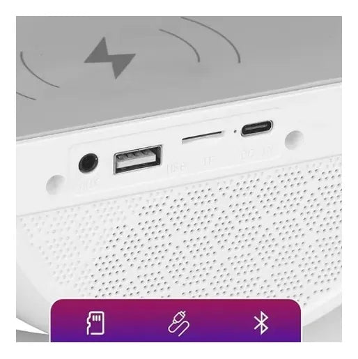 Parlante G Bluetooth Lámpara Rgb Carga Inalámbrica, Reloj Blanco