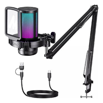 Micrófono de condensador USB Maono Gamerwave Rgb DGM20s Con Brazo Araña color Negro