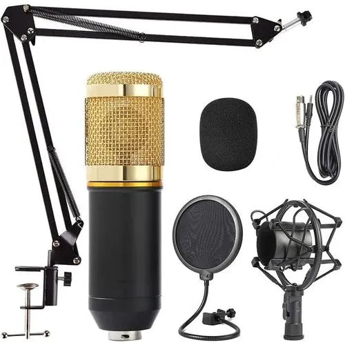 Kit Micrófono Condensador Profesional Con Tarjeta Sonido V8 Dorado