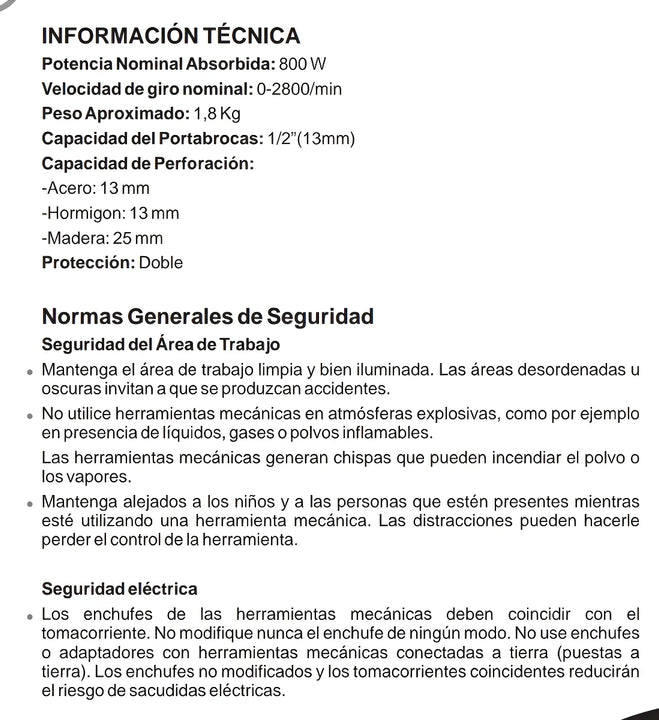 Taladro Percutor Kalley K-tp800 Semi-profesional 800 Watts