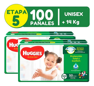 100 Pañales Huggies Etapa 5. Active Sec Etapa 5 Xxg Etapa 3/g Sin Género