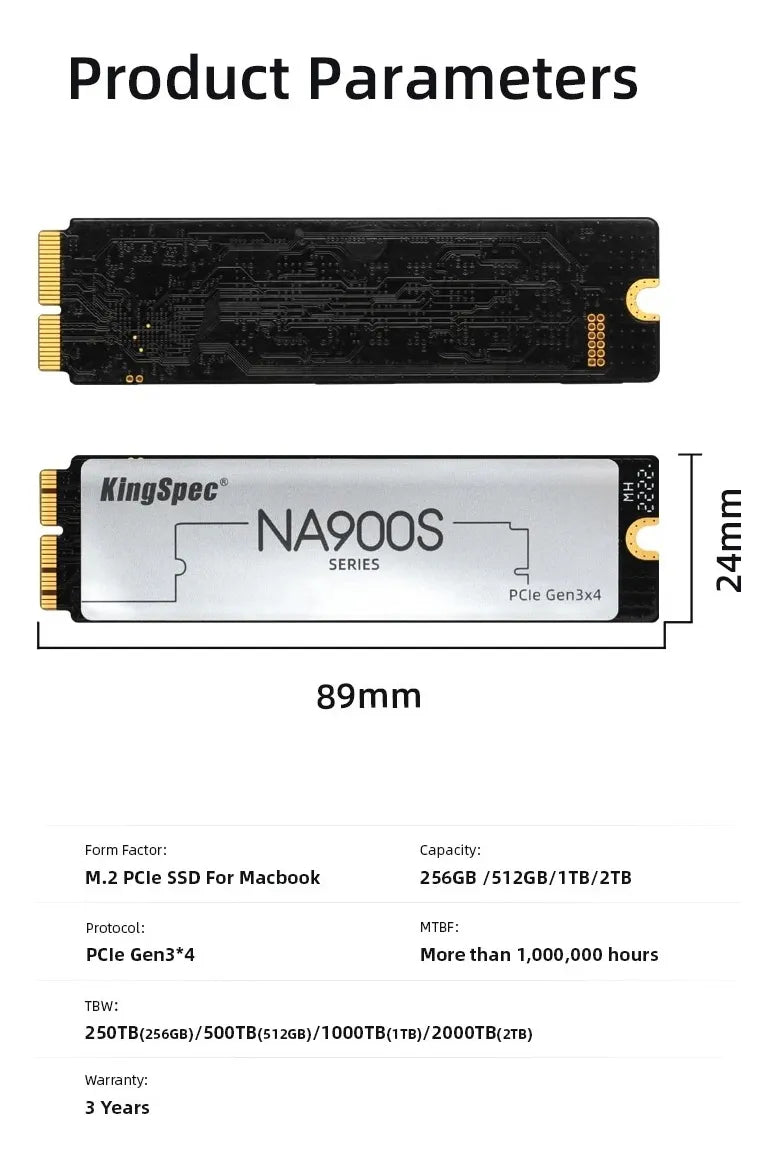 Ssd 256 Gb M.2 Nvme Pcie Compatible Macbook Pro Retina Air Negro