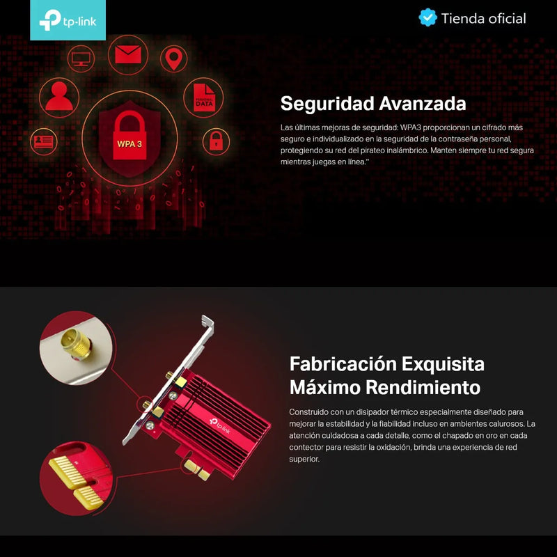 Tp-link, Tarjeta Pcie Wifi 6 Ax3000 + Bt 5.2, Archer Tx3000e