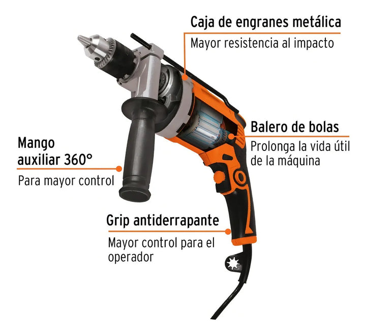 Taladro Rotomartillo 1/2 850 W, Profesional, Truper 14659 Color Gris Frecuencia 60 110V