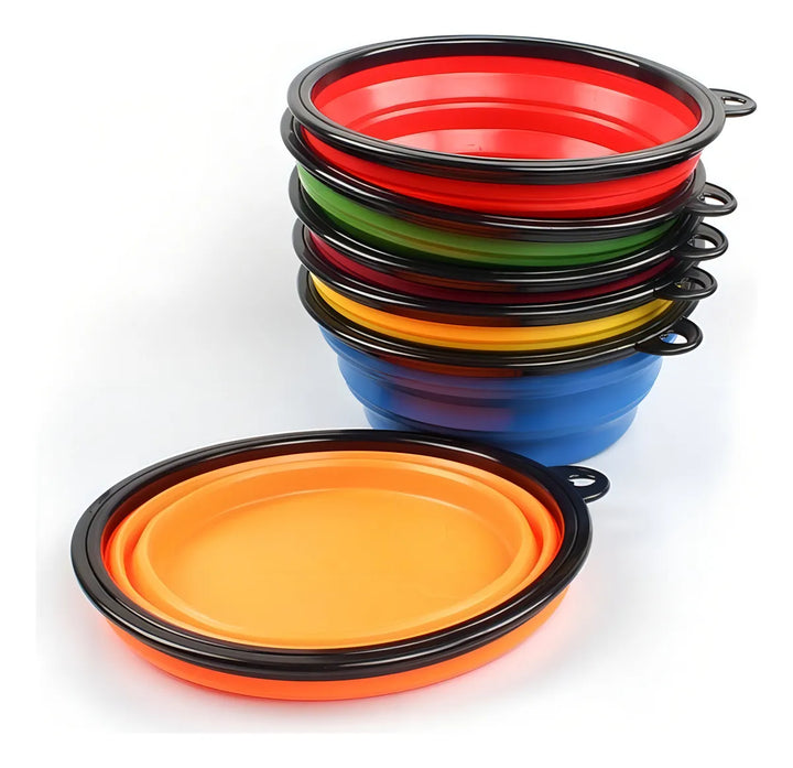 Plato De Goma Plegable Portátil De Mascotas Perro Y Gato Color Rojo