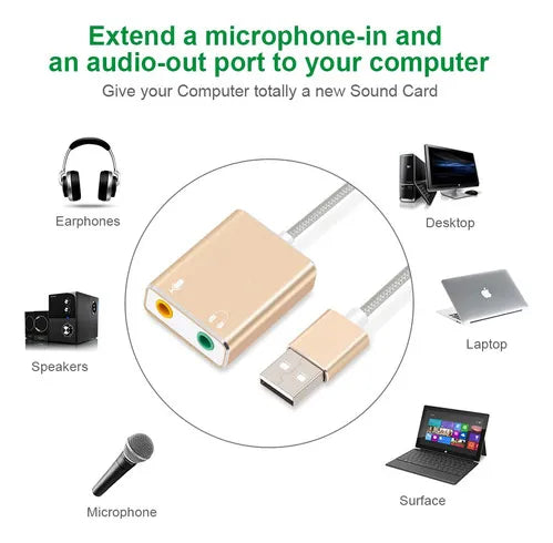 Tarjeta De Sonido Externa 7.1 Tipo Usb Audifono Y Microfono