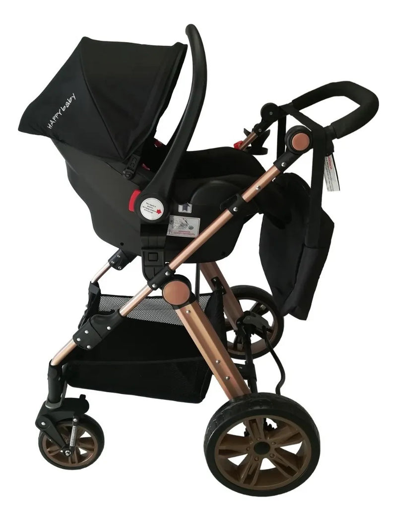 Coche de paseo Happy Baby Alizze travel system negro con chasis color dorado