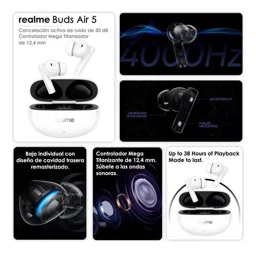 Audifonos Bluetooth Realme Buds Air 5 Earbuds Blanco