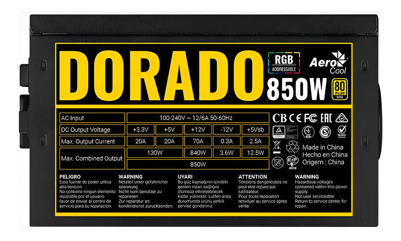 Fuente de poder para PC Aerocool Advanced Technologies Dorado 850W 850W rgb