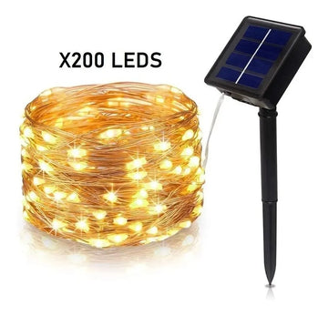 Luz Led Navideña Recargable Con Panel Solar 200 Leds Imperme Amarillo