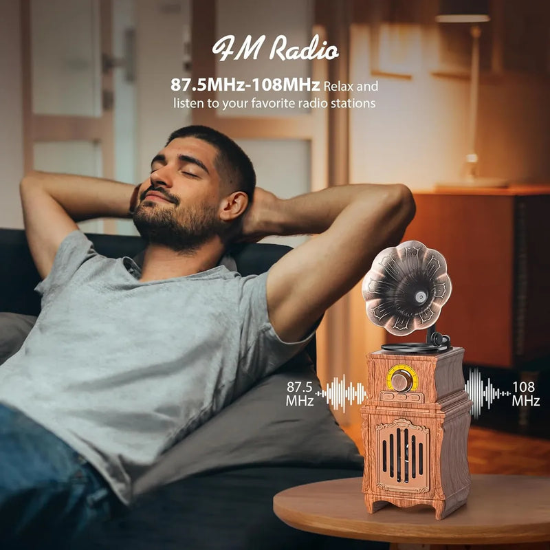 Radio Fm Altavoz Retro Antiguo Portatil Gran Sonido Madera