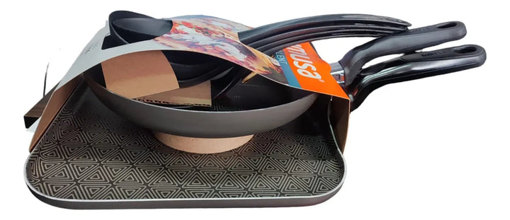 Set Plancha Para Asar Imusa Talent + Sarten + Utensilios Gris