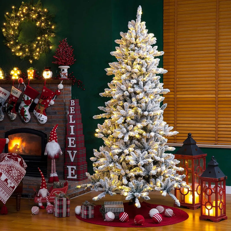Glitzhome Arbol De Navidad Artificial De Abeto Flocado De Ni