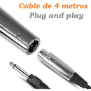Microfono Profesional Metalico, Cable De 4 Metros Plug 6.3mm Plateado