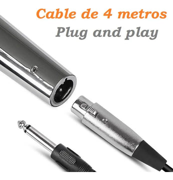 Microfono Profesional Metalico, Cable De 4 Metros Plug 6.3mm Plateado