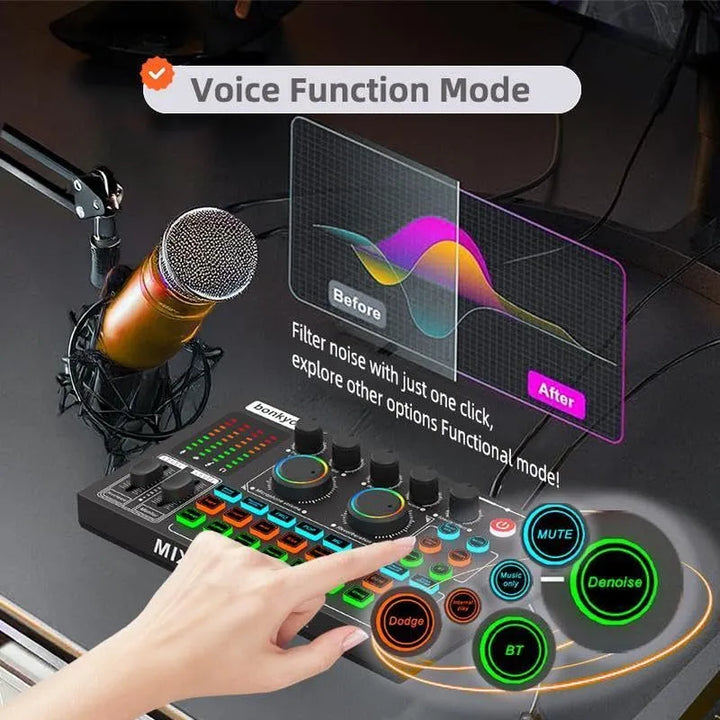 F999max - Tarjeta De Sonido En Vivo, Mezclador De Audio Prof