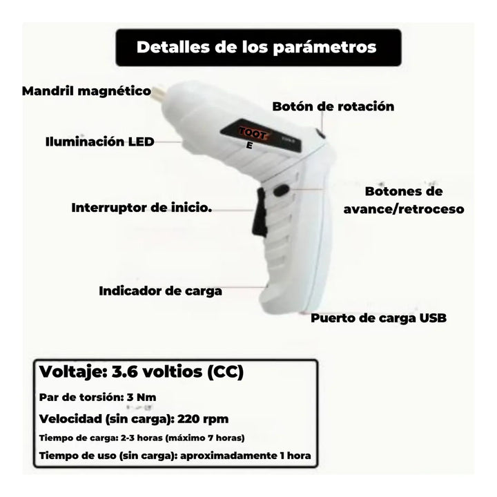 Destornillador Inalámbrico Recargable Eléctrico Impacto - Gris