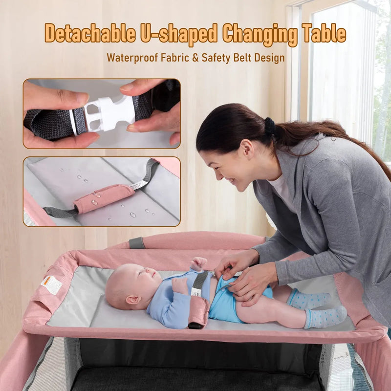 Cuna 5 En 1 Moisés Junto A La Cama Corralito Portátil Rosa