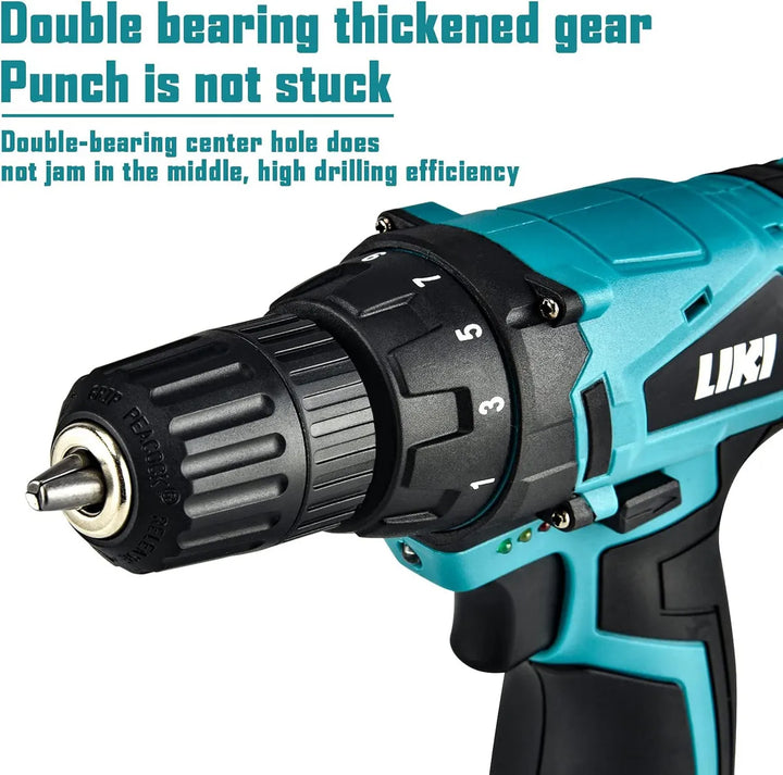 Taladro Eléctrico, 12 V Batería De Iones De Litio Cargador Azul Petróleo