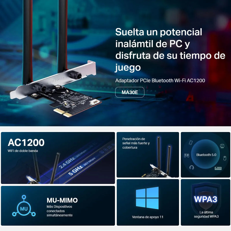 Adaptador De Red Pcie Wifi Bluetooth Ac1200, Mercusys Ma30e